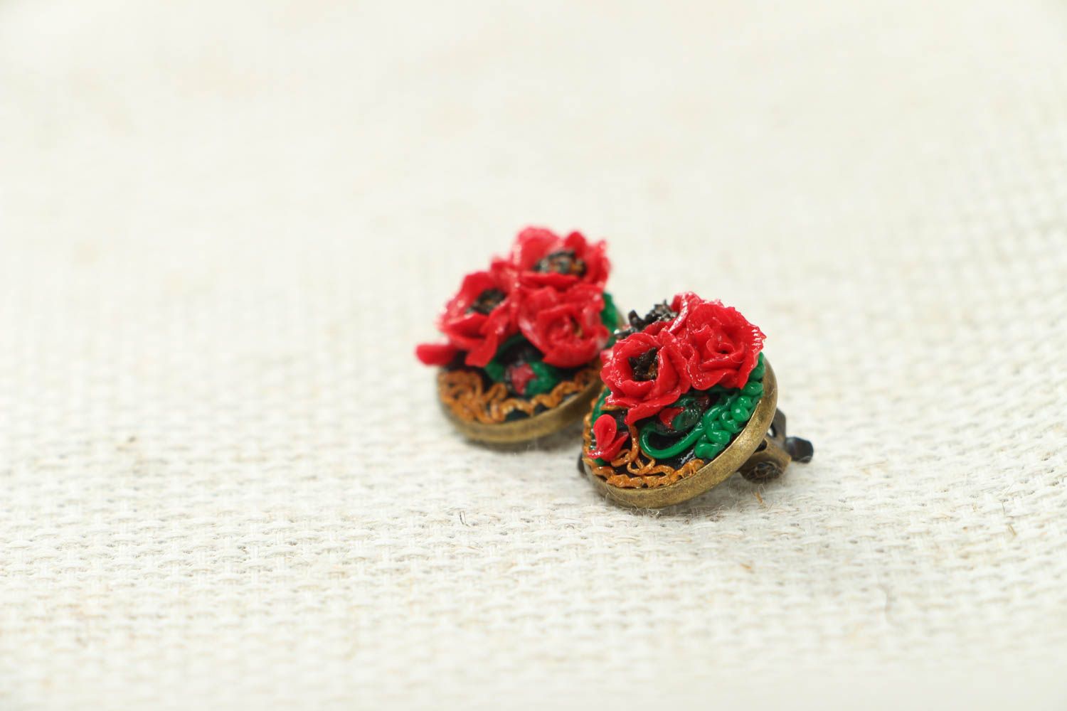 Polymer clay clip earrings Roses photo 2