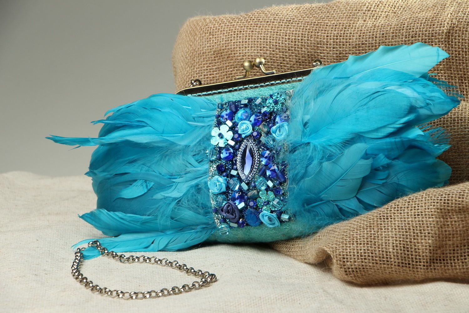Pequeño bolso de lana Flamenco azul foto 5