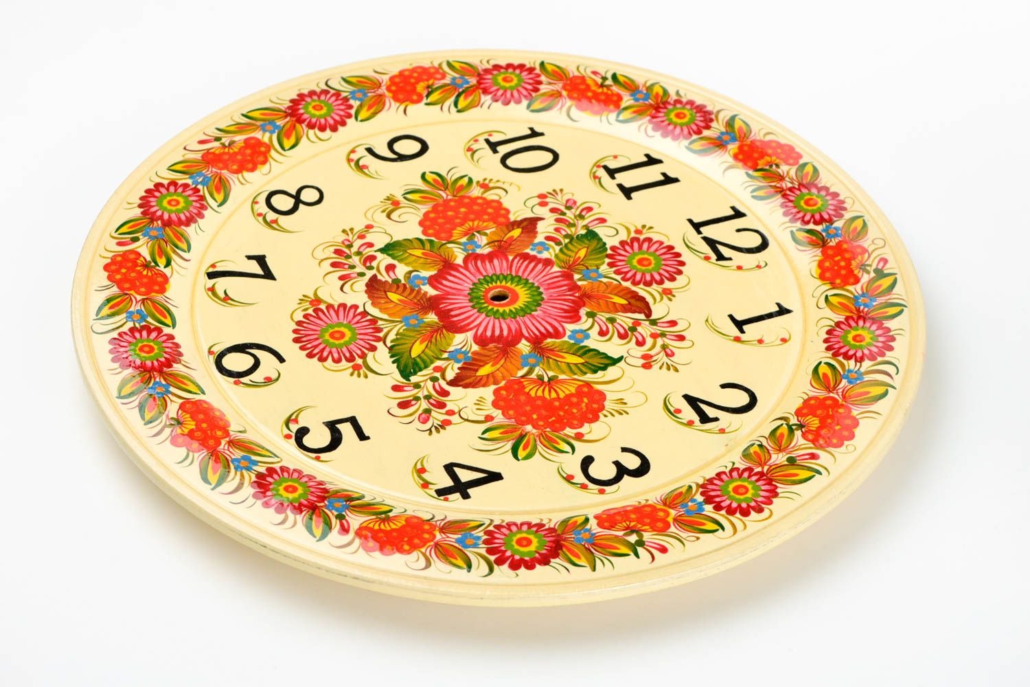 Création Horloge murale faite main ronde en bois à motif floral Loisirs créatifs photo 3