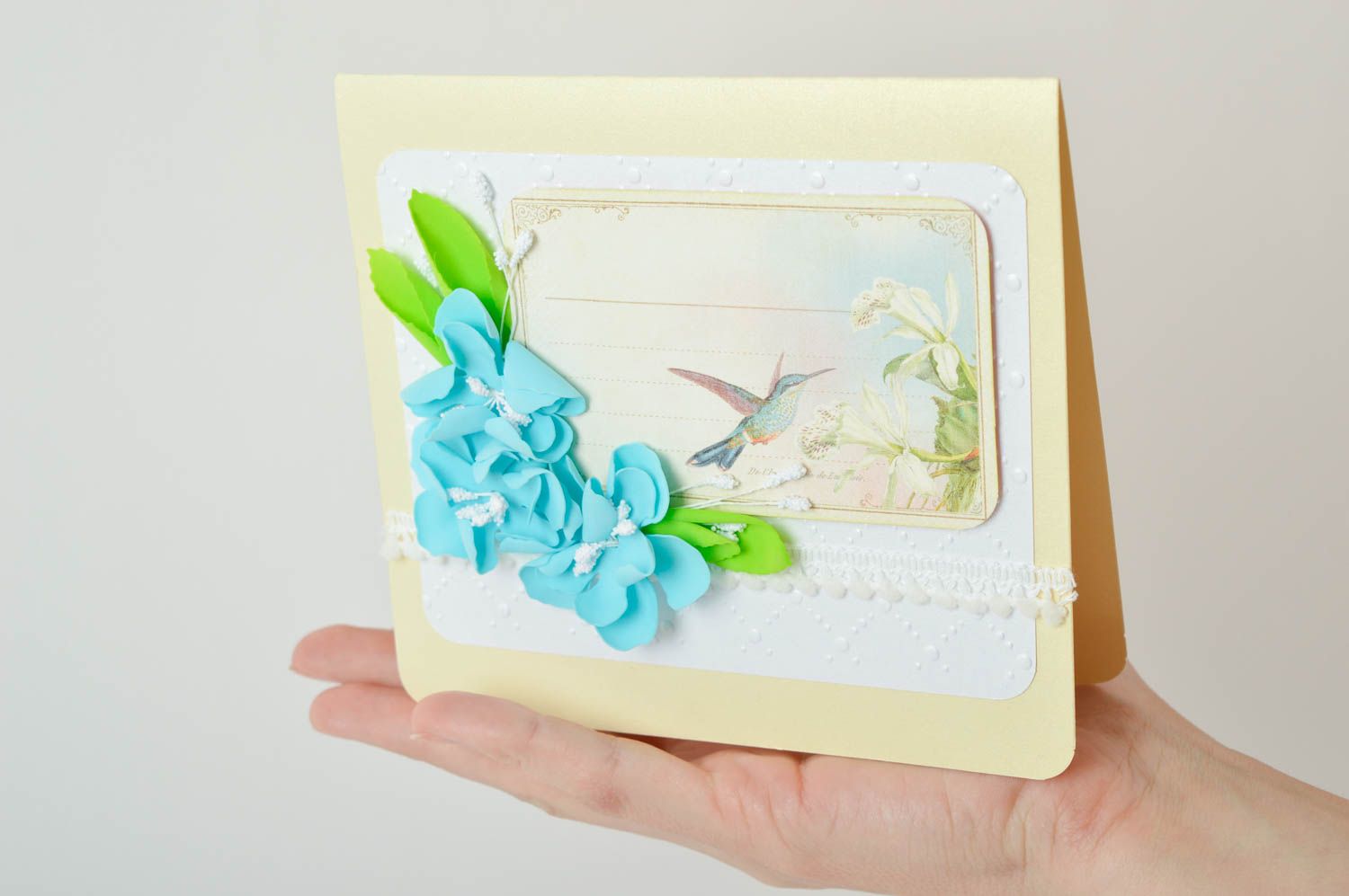 Carte de voeux faite main en papier avec fleurs et colibri Petit cadeau photo 5