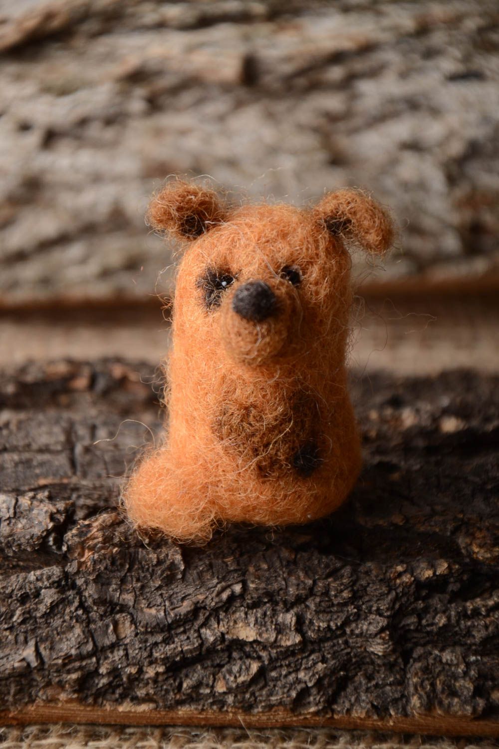 Peluche décorative Jouet en laine fait main chien marron Cadeau enfant photo 1