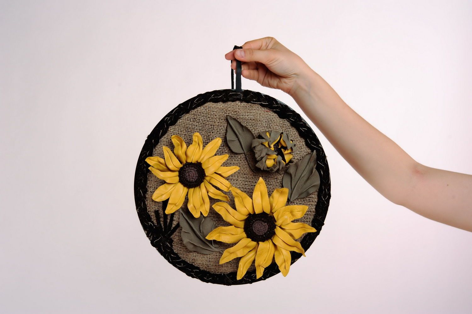 Rundes Wandbild aus Leder Sonnenblumen  foto 2