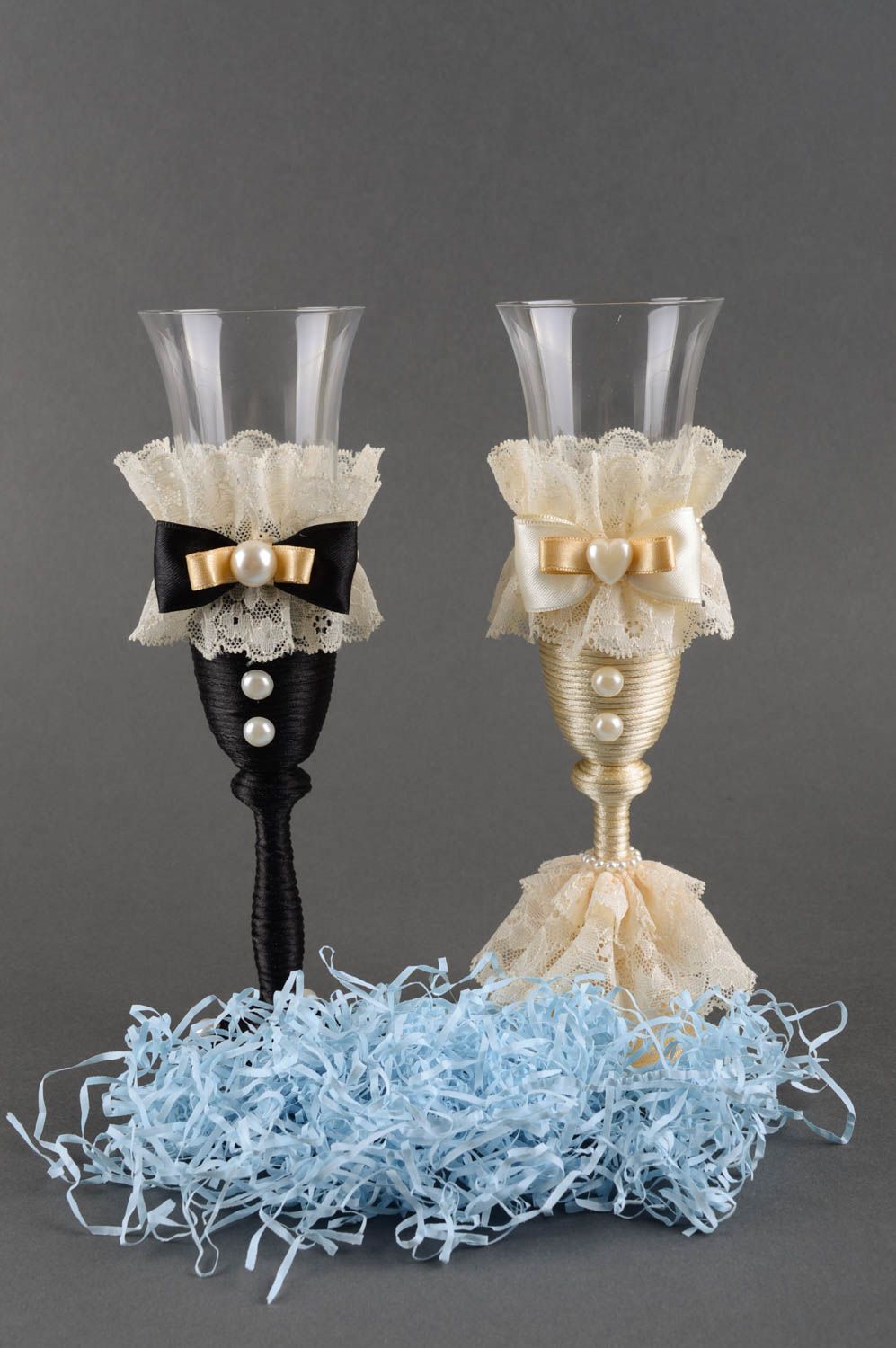 Flûtes à champagne faites main Vaisselle en verre Idée cadeau robe smoking 2 pcs photo 1