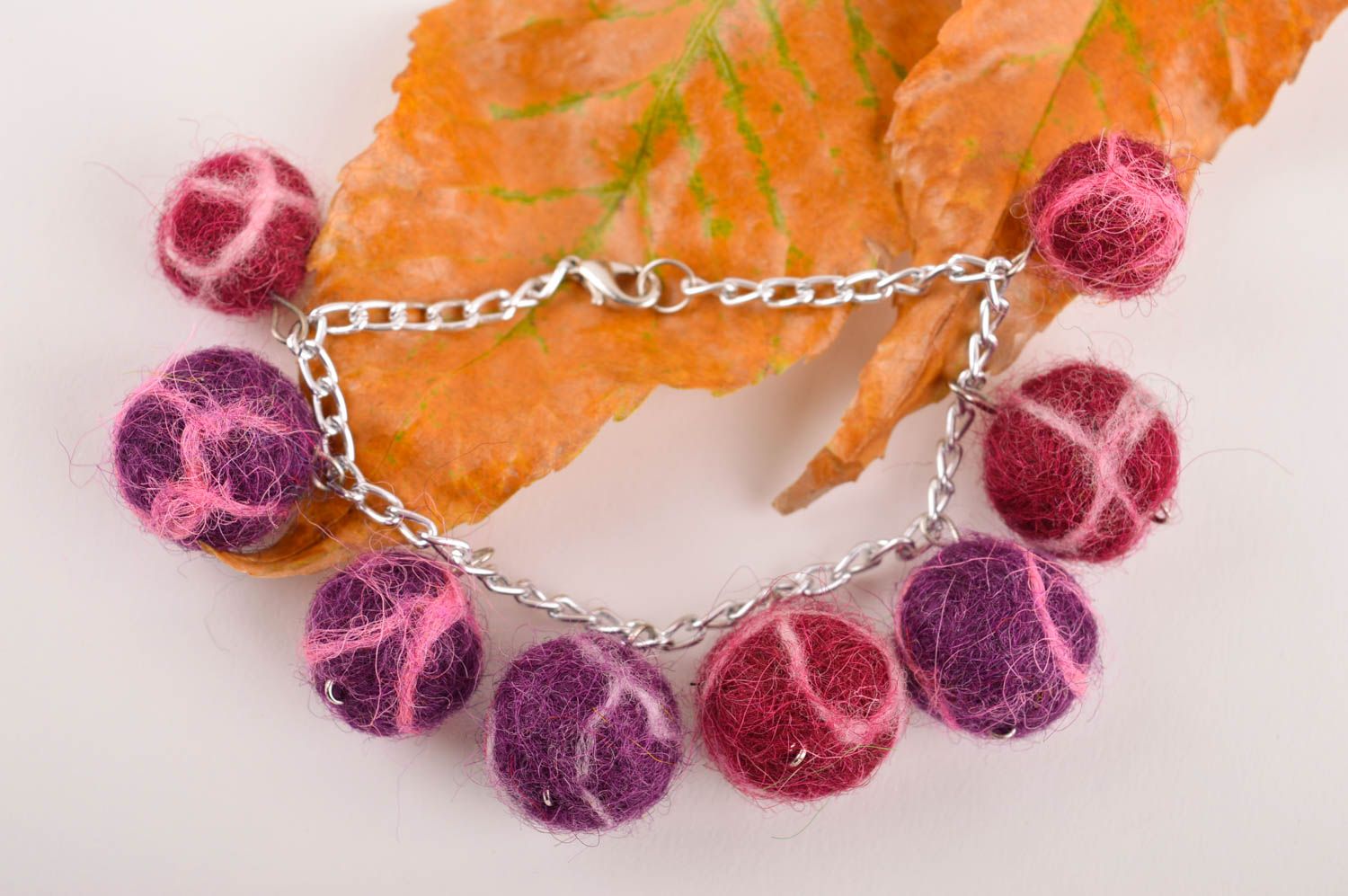 Handmade bracelet chain bracelet wool felting designer jewelry fashion accessory photo 1