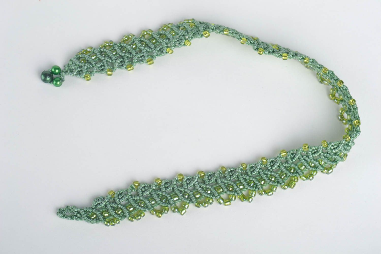 Collier macramé Bijou fait main vert fils perles de rocaille Cadeau femme photo 4