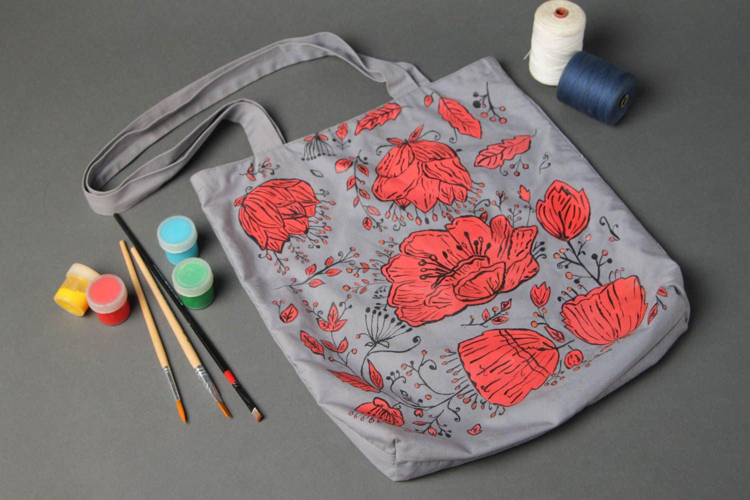 Handmade cotton eco bag stylish handbag fabric purse textile shoulder bag photo 1