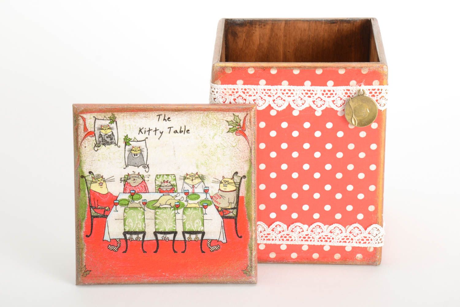 Bright designer decoupage technique box handmade wooden jewelry box polka dot photo 2