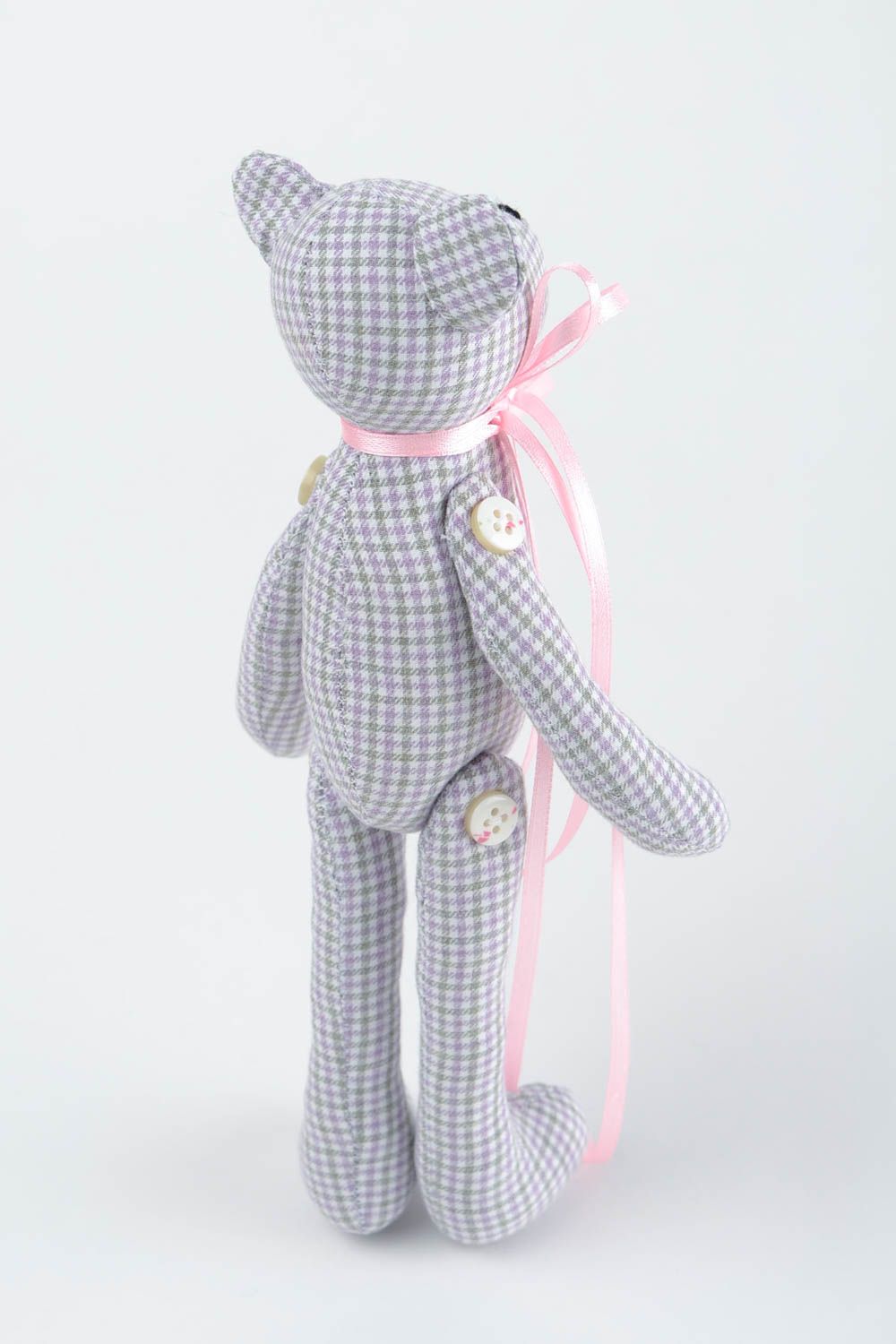 Jouet Ours en tissu de coton fait main à carreaux gris Cadeau pour enfant photo 5