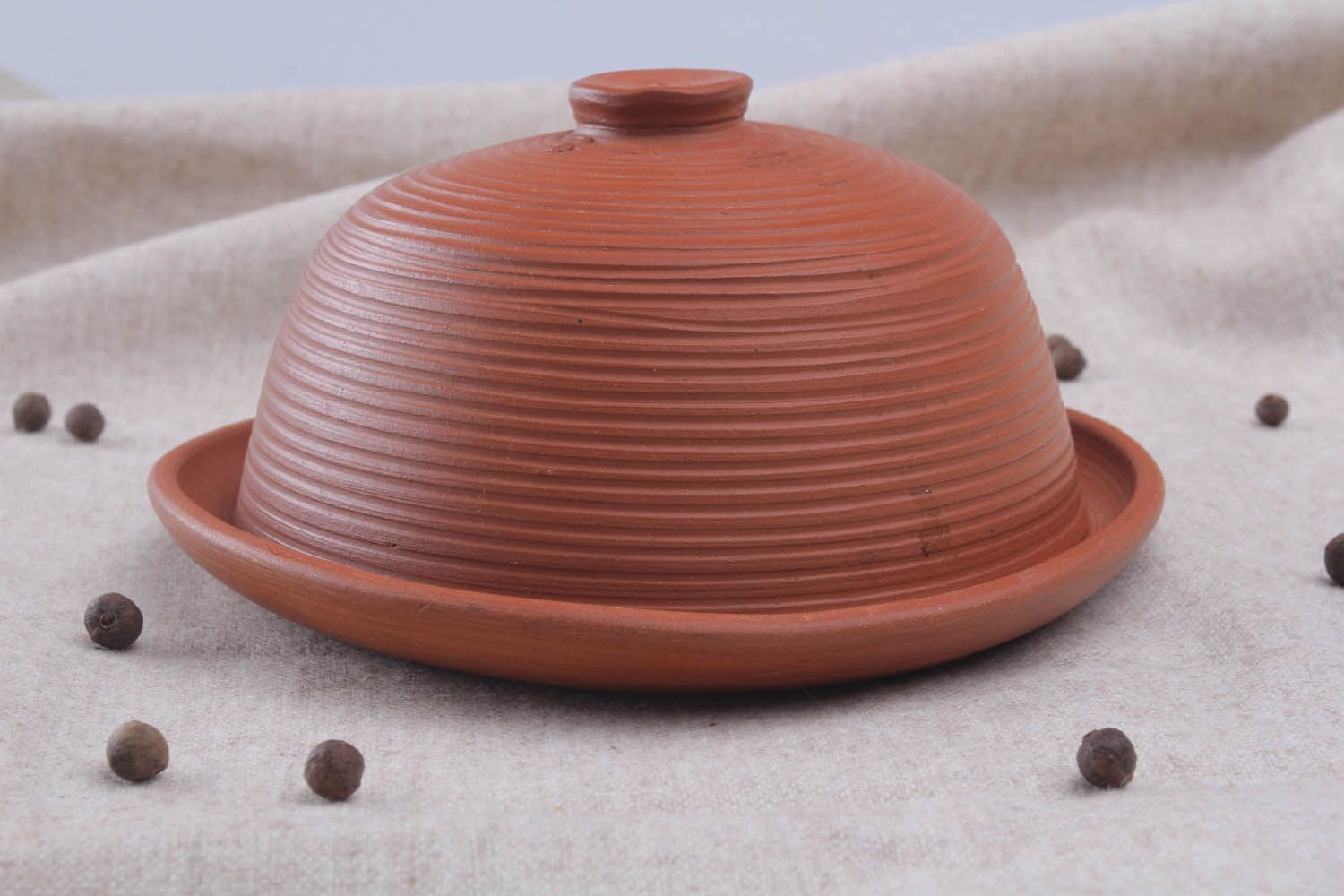 Manteigueira de argila feita à mão com tampa louça de cerâmica decorativa artesanal foto 1