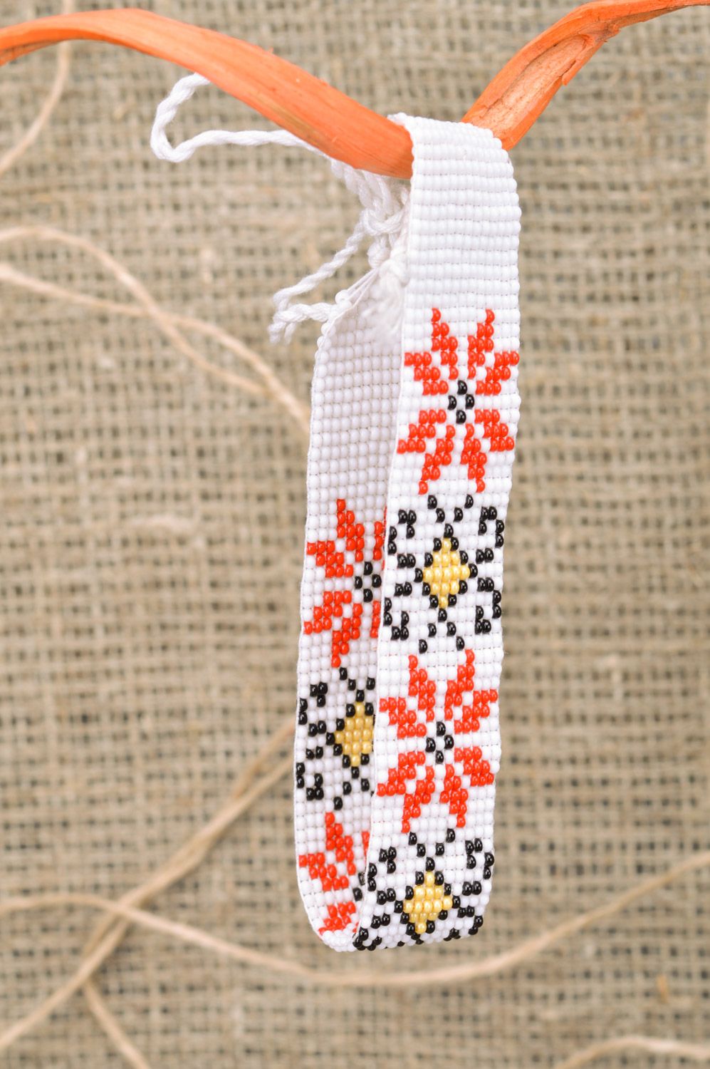 Beautiful women's handmade woven wide bead bracelet with ethnic ornament photo 1