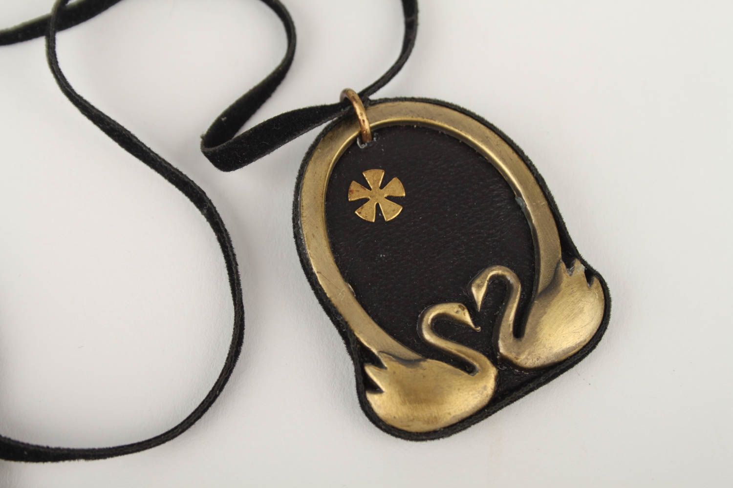 Handmade jewelry leather pendant metal pendant women pendant with cord girl gift photo 3