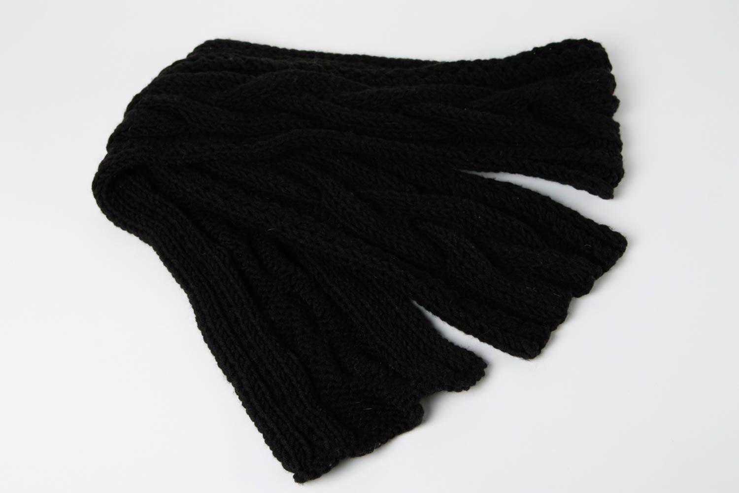 Шарф ручной работы шарф на шею черный теплый женский шарф из полушерсти фото 4