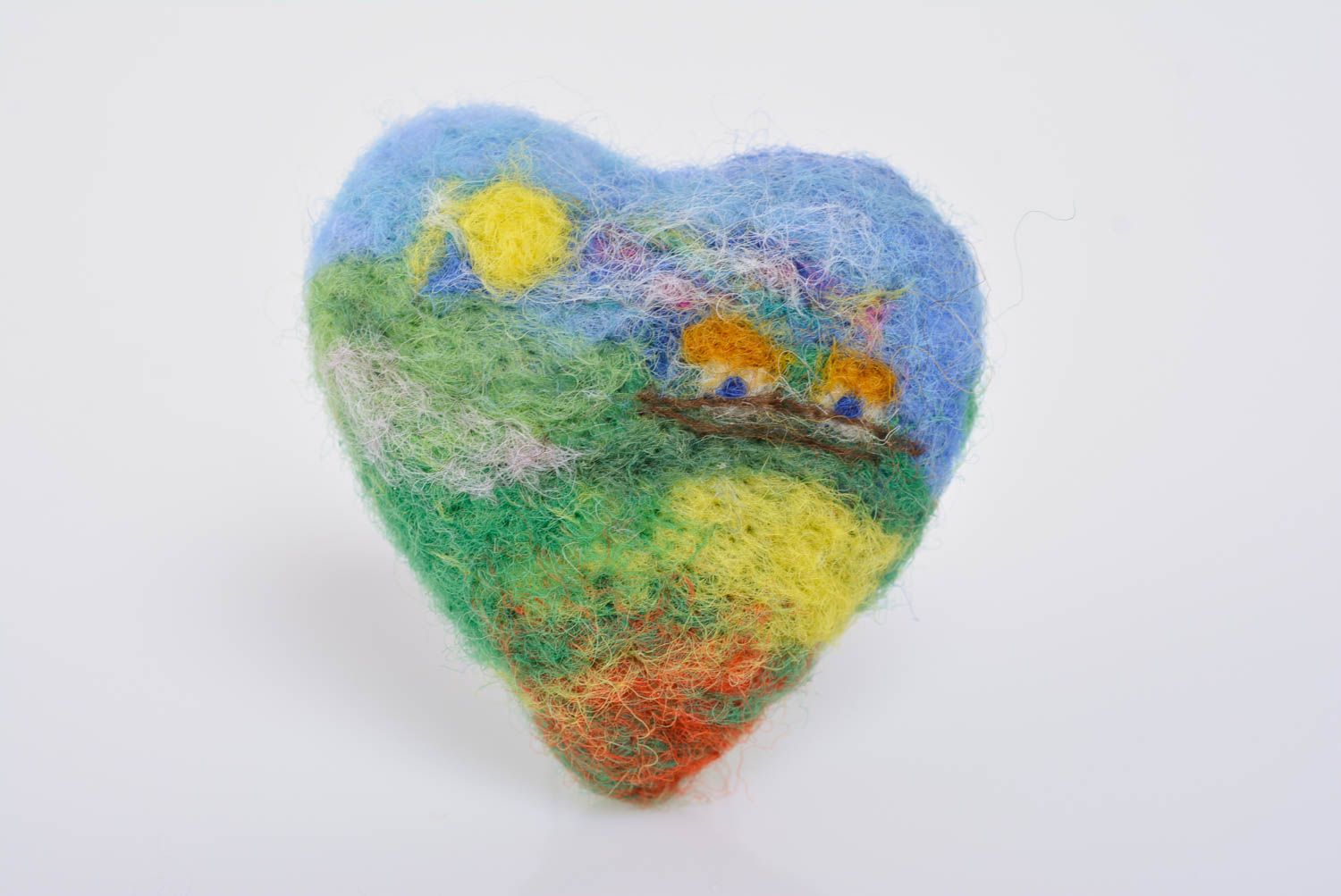 Small colorful handmade designer felted wool brooch in the shape of heart photo 1