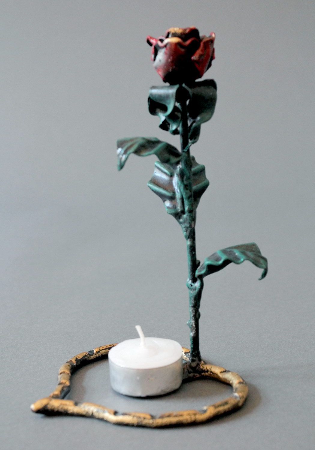 Geschmiedeter Kerzenhalter Rose mit Herzen foto 1