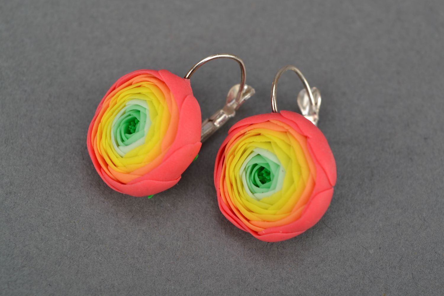 Bright floral polymer clay earrings photo 3
