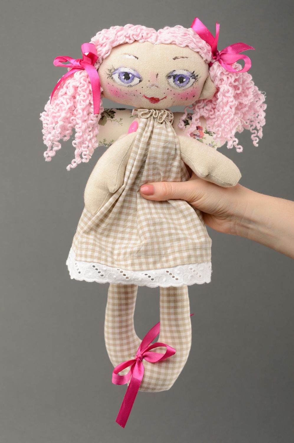 Designer doll made of cotton and linen Curly photo 4