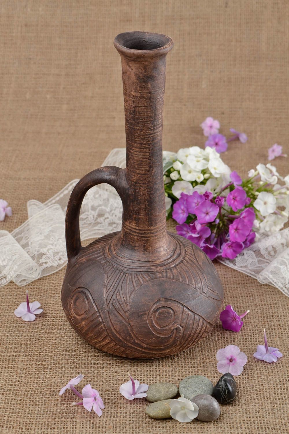 Botella de cerámica marrón hecha a mano para decorar la casa regalo original foto 1
