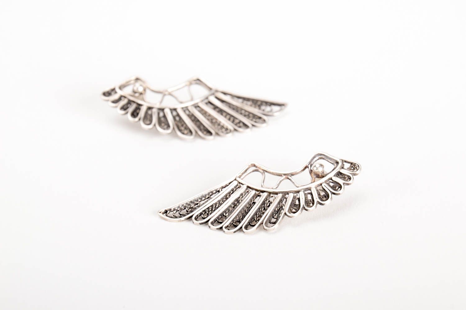 Handmade unique silver earrings designer stylish bijouterie present for woman photo 4