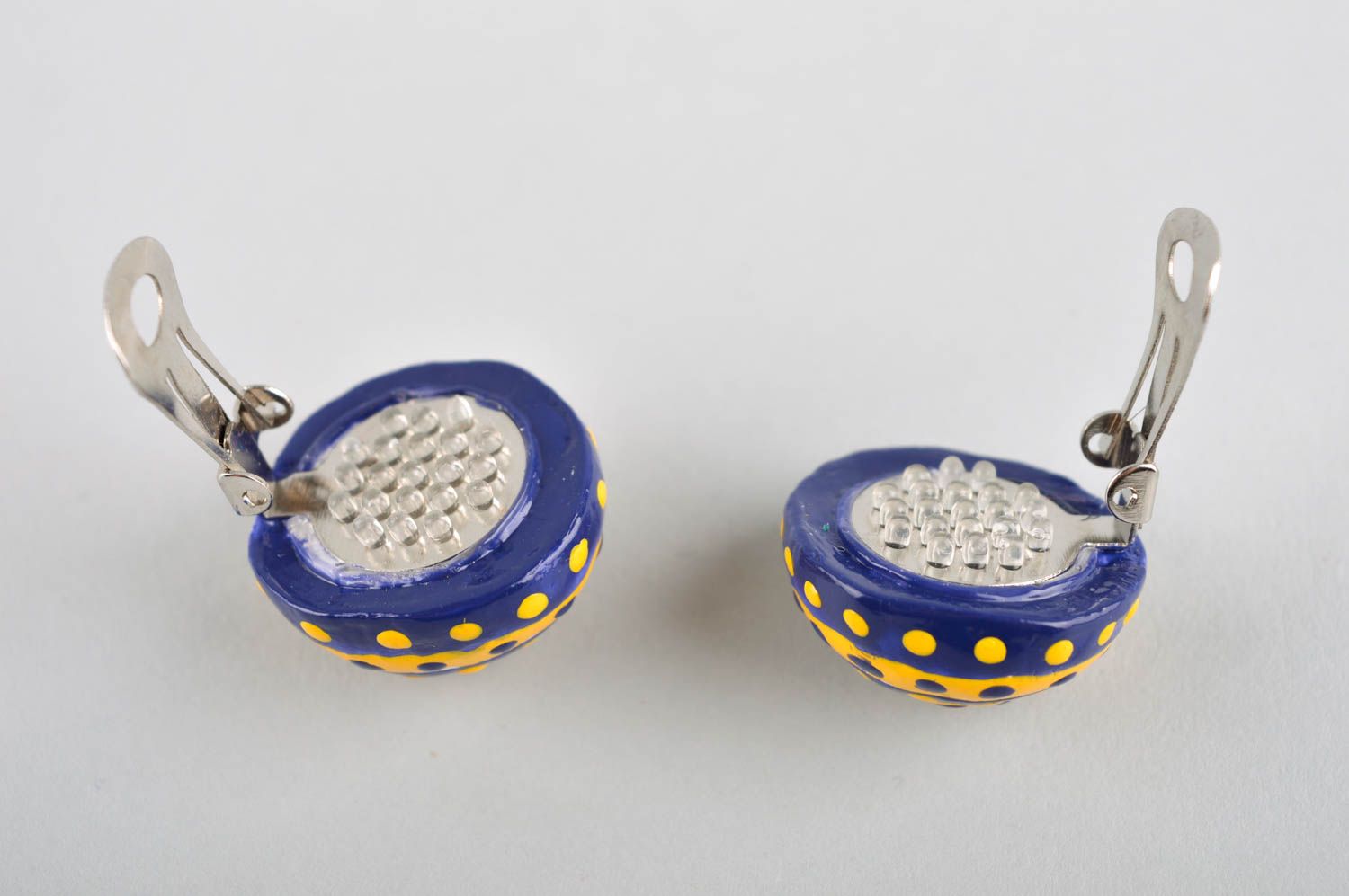 Clips Ohrringe handgefertigt Polymer Clay Schmuck Frauen Geschenk rund bemalt foto 5