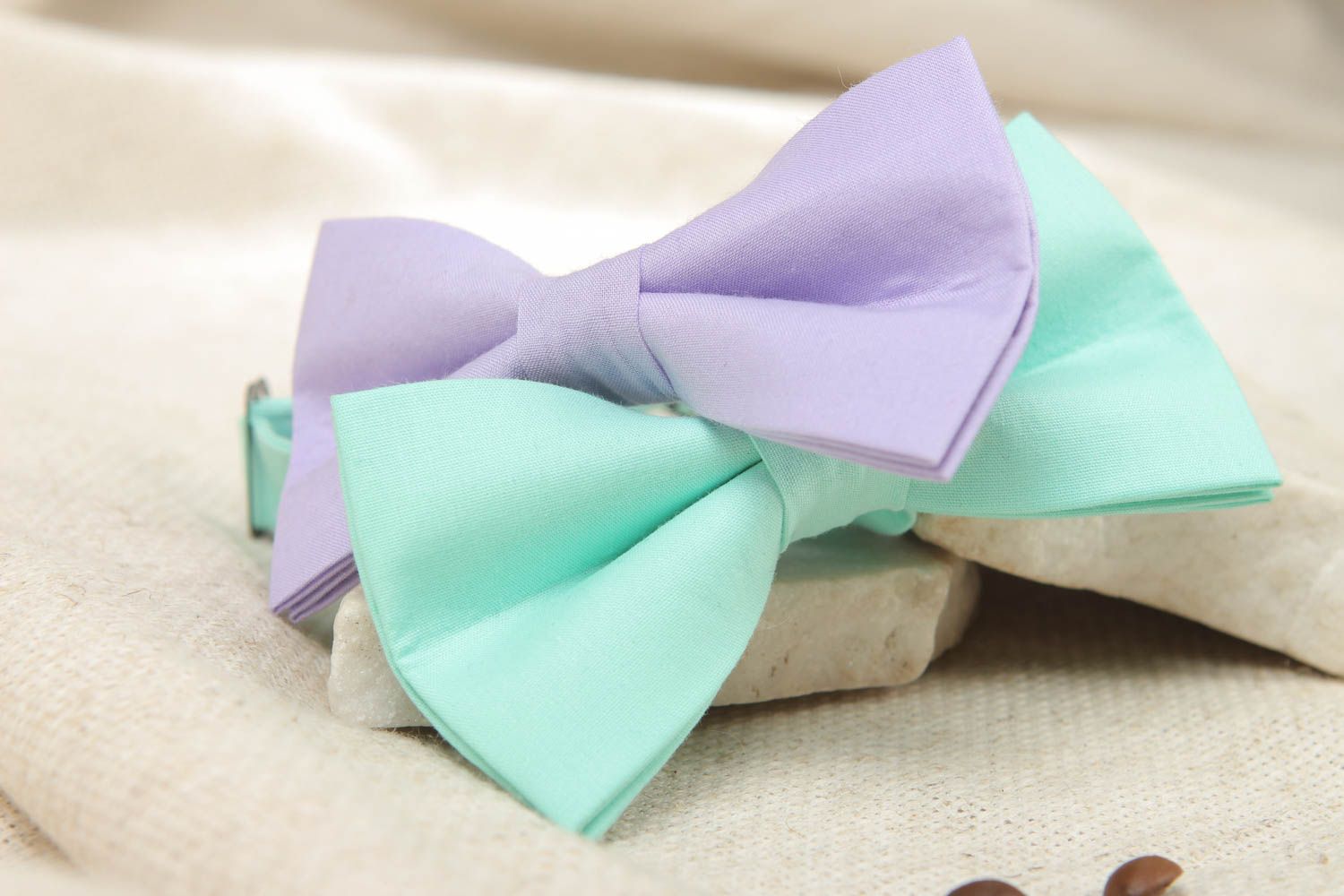 Set of fabric bow ties Lavender and Mint 2 items photo 5