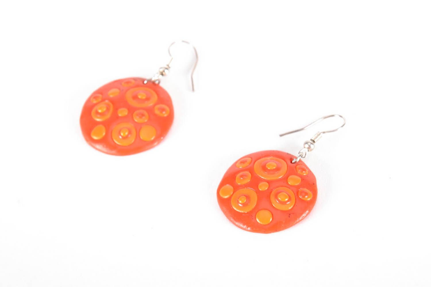 Orange earrings made of polymer clay photo 1