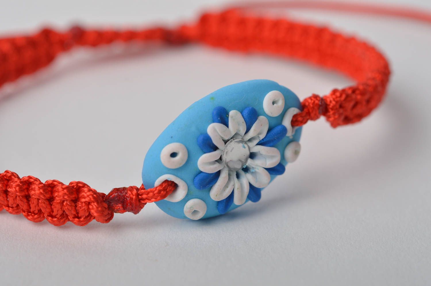 Handmade bracelet unusual jewelry clay bracelet threads accessory gift for girl photo 3