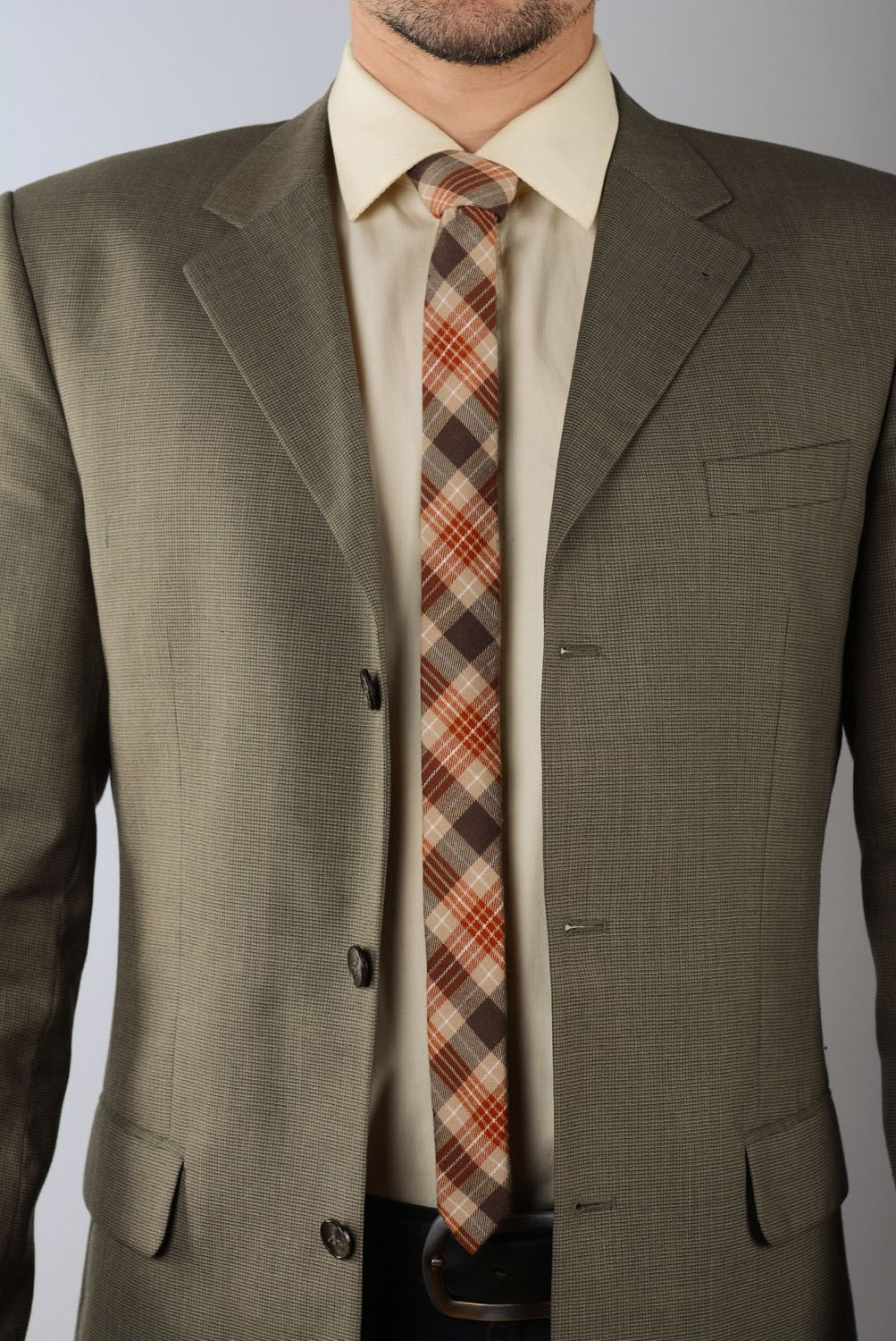 Cravate à carreaux terre cuite en tweed photo 1