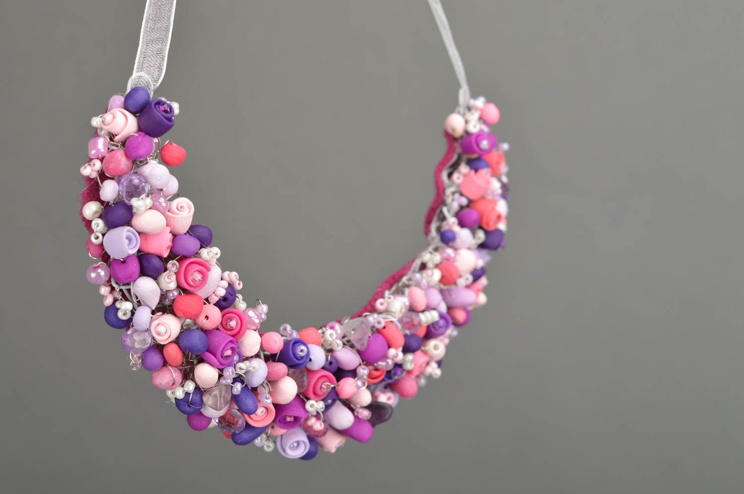Handmade designer flower necklace collar made of polymer clay summer jewelry photo 2