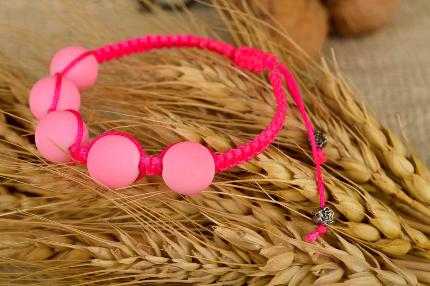 Handmade pink bright bracelet elegant beaded bracelet designer accessory photo 1