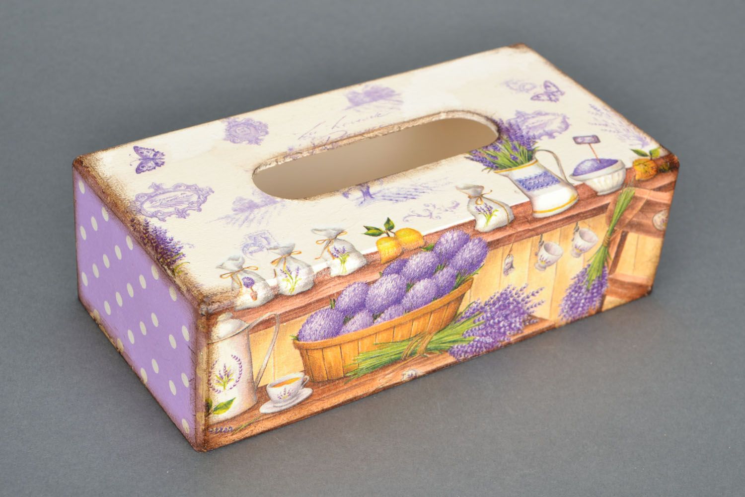 Dekorative Serviettenbox Decoupage Lavendel foto 3