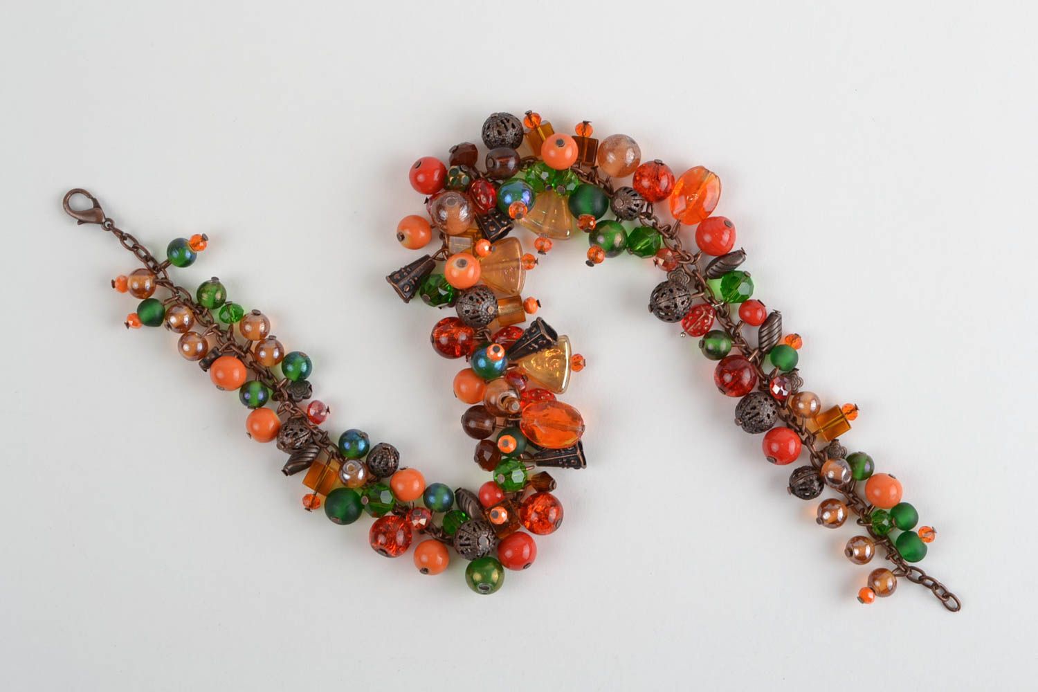 Handmade designer necklace with colorful glass beads in autumn color palette photo 3