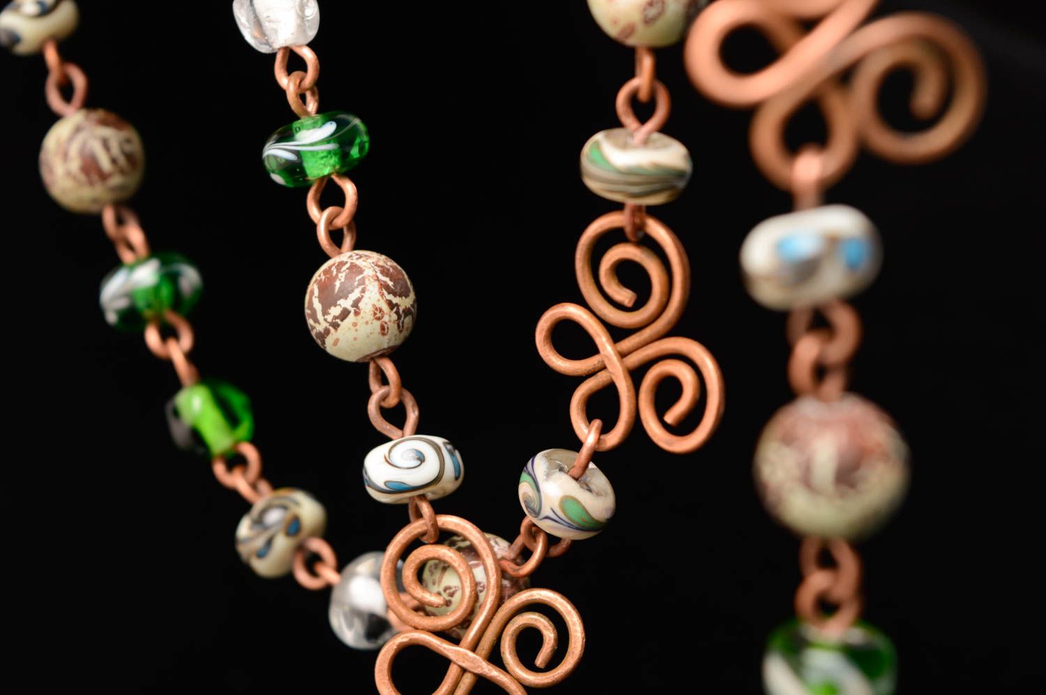 Wire wrap necklace with designer lampwork beads Spring photo 5