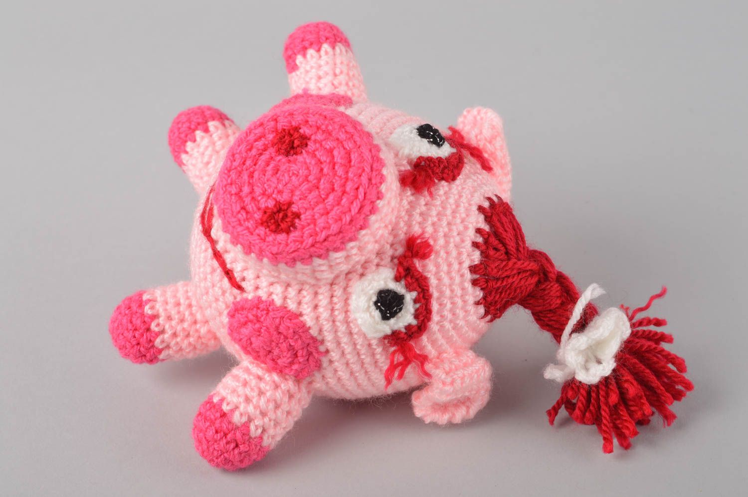 Jouet cochon rose fait main Peluche tricotée au crochet Cadeau pour enfant photo 5