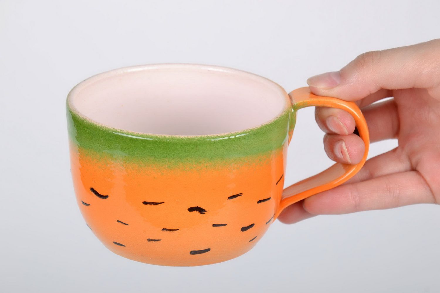 Art decorative glazed cup in carrot pattern with handle photo 5