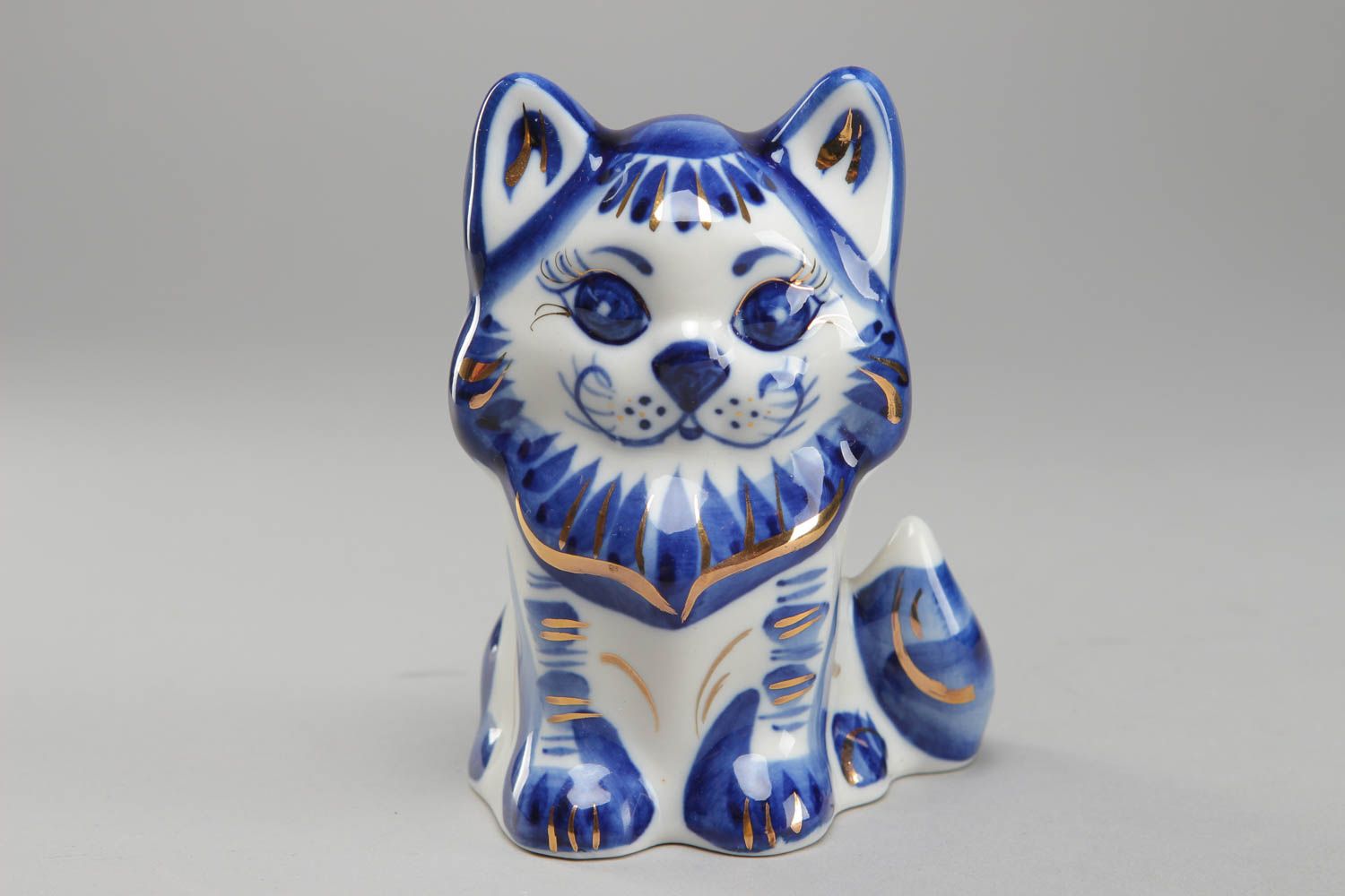Porcelain statuette with Gzhel painting Cat photo 1