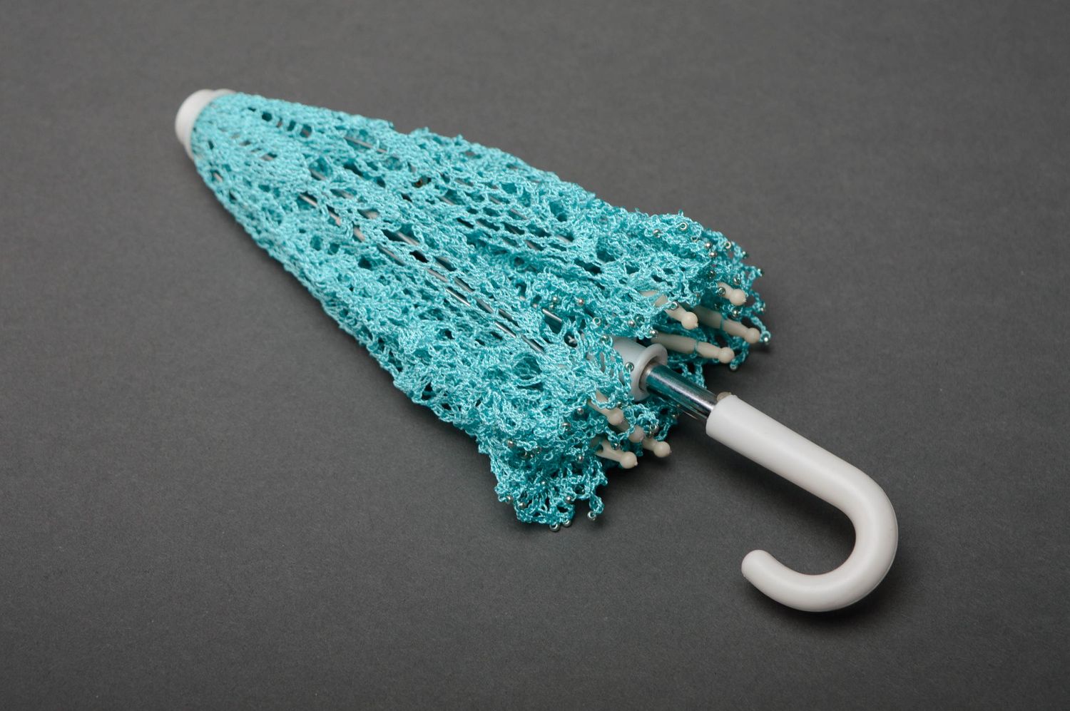 Ombrelle tricotée au crochet bleue faite main photo 5