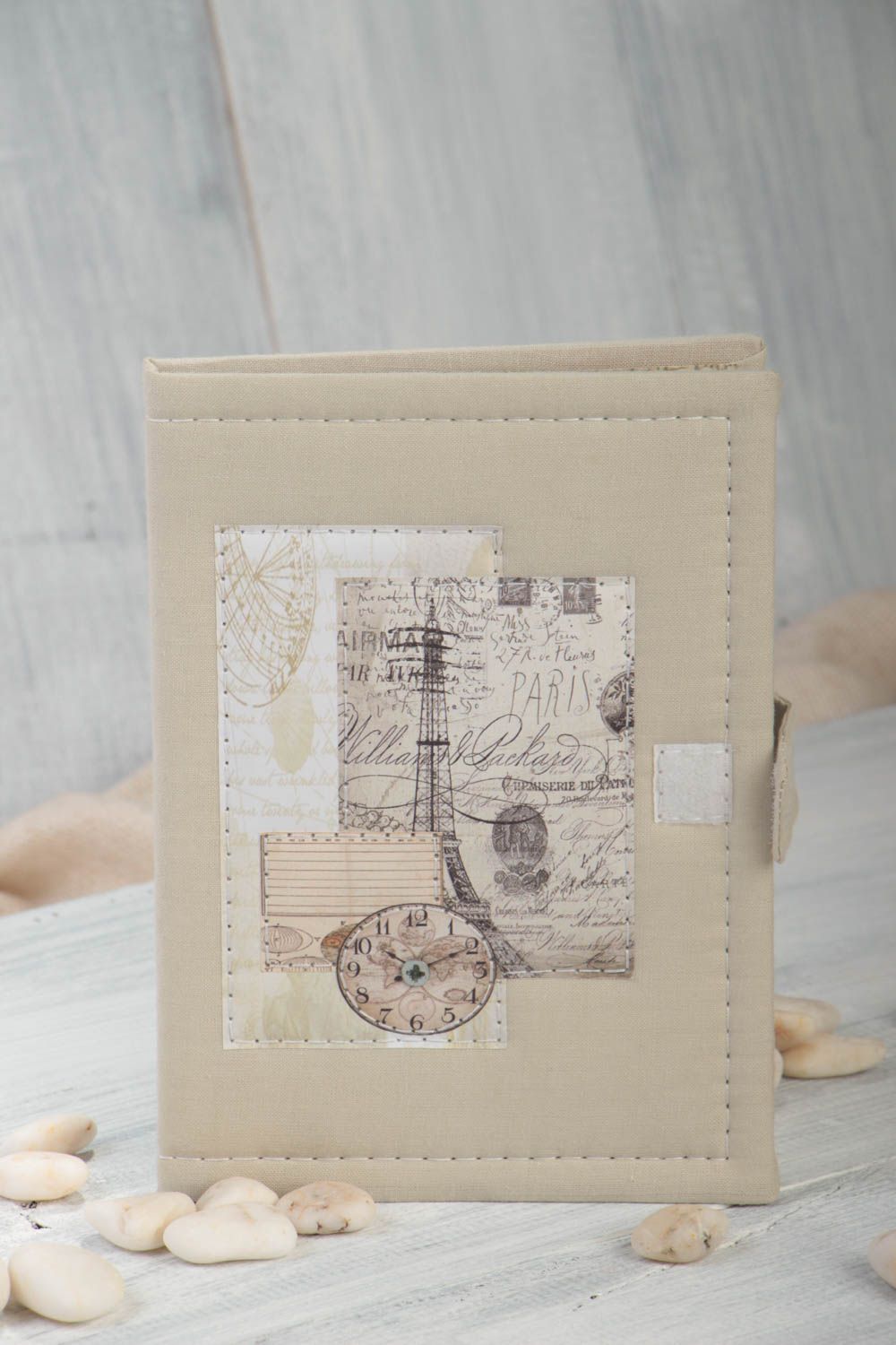 Handmade beige notebook writing pad with textile cover unusual designer notebook photo 1