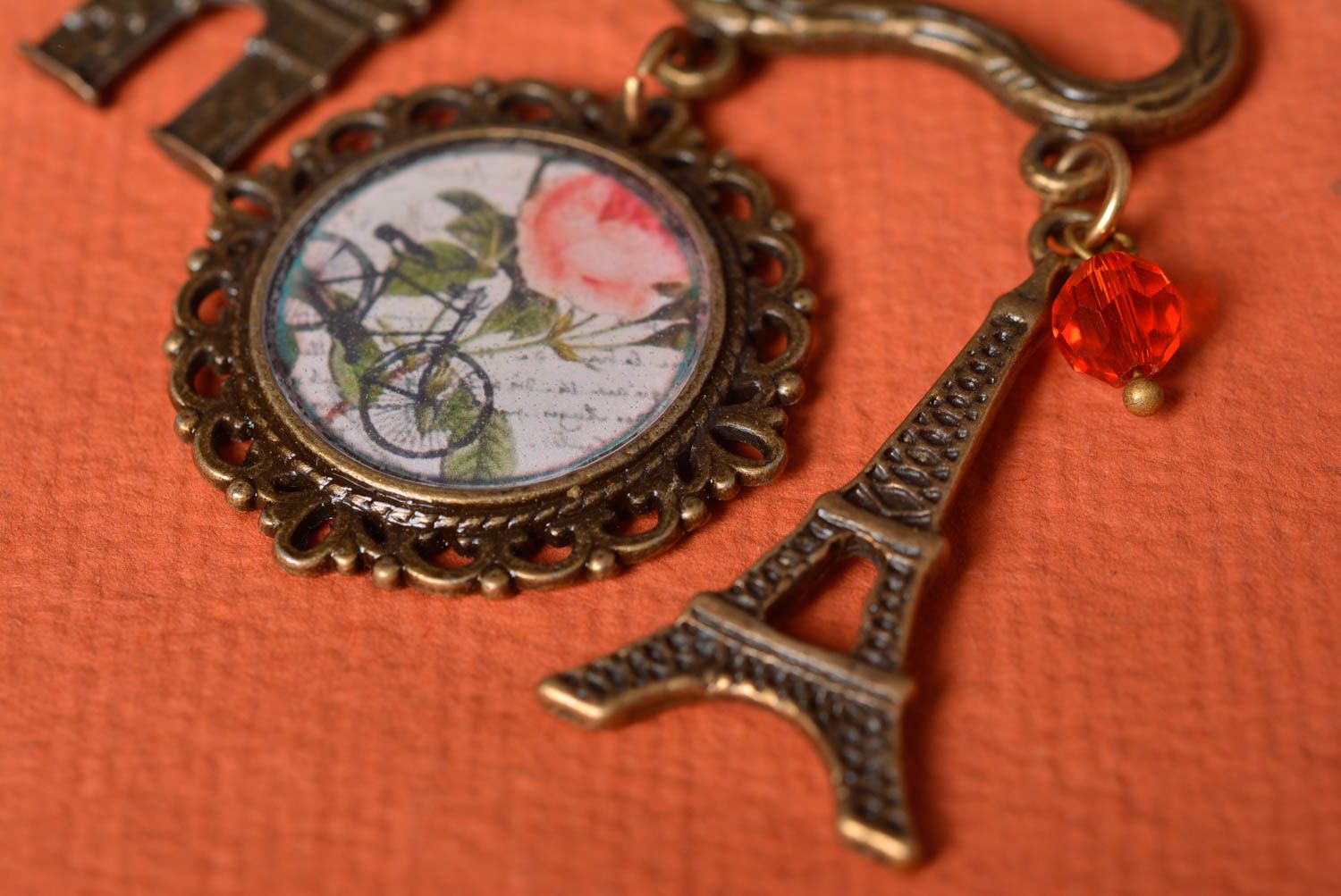 Women's handmade designer decoupage brooch with print and epoxy coating Paris photo 3