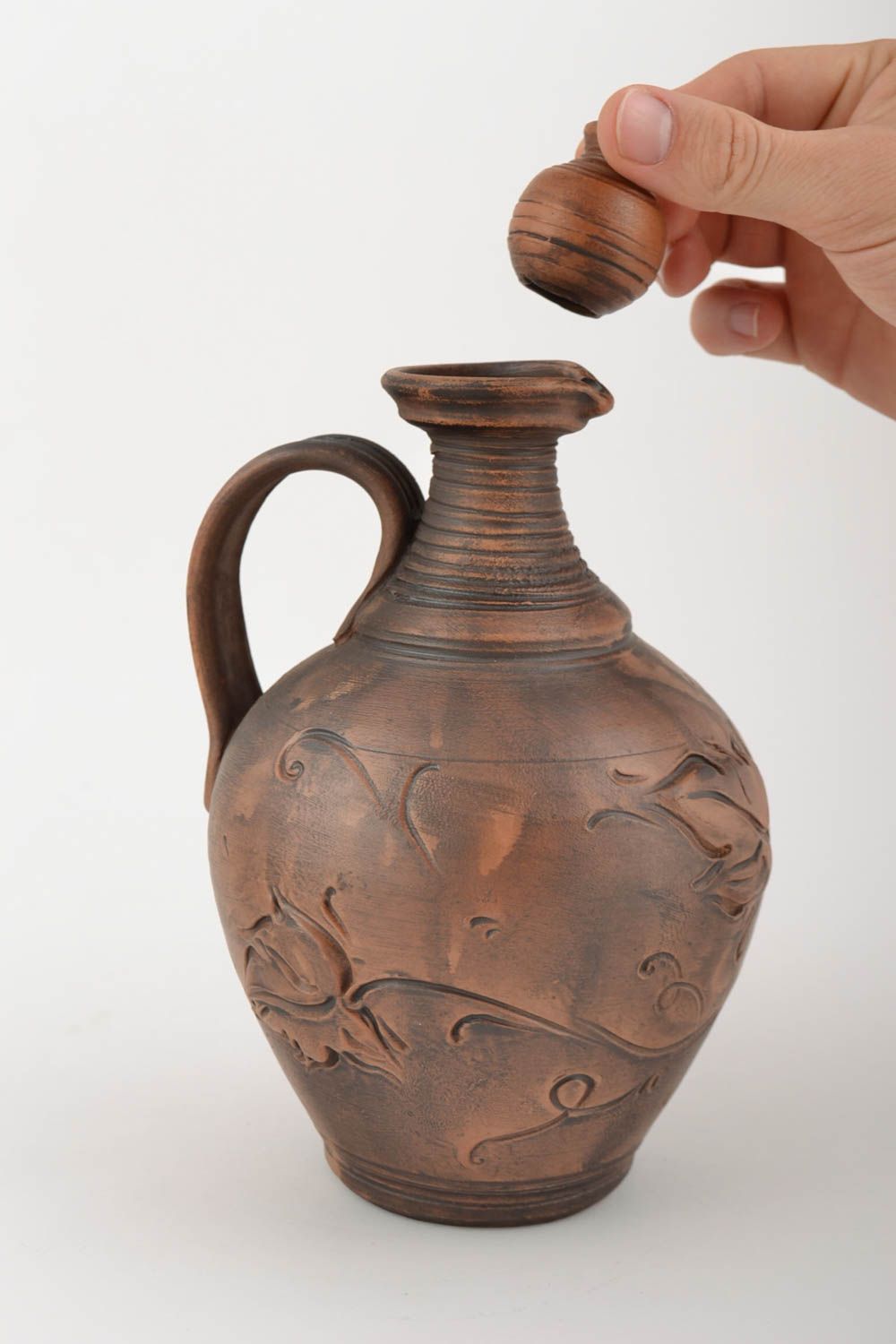 Keramik Krug aus Ton mit Muster mit Griff schön braun handmade für Küche Dekor foto 3