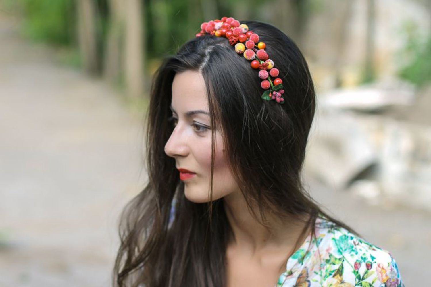Headband Red balls and flowers photo 3