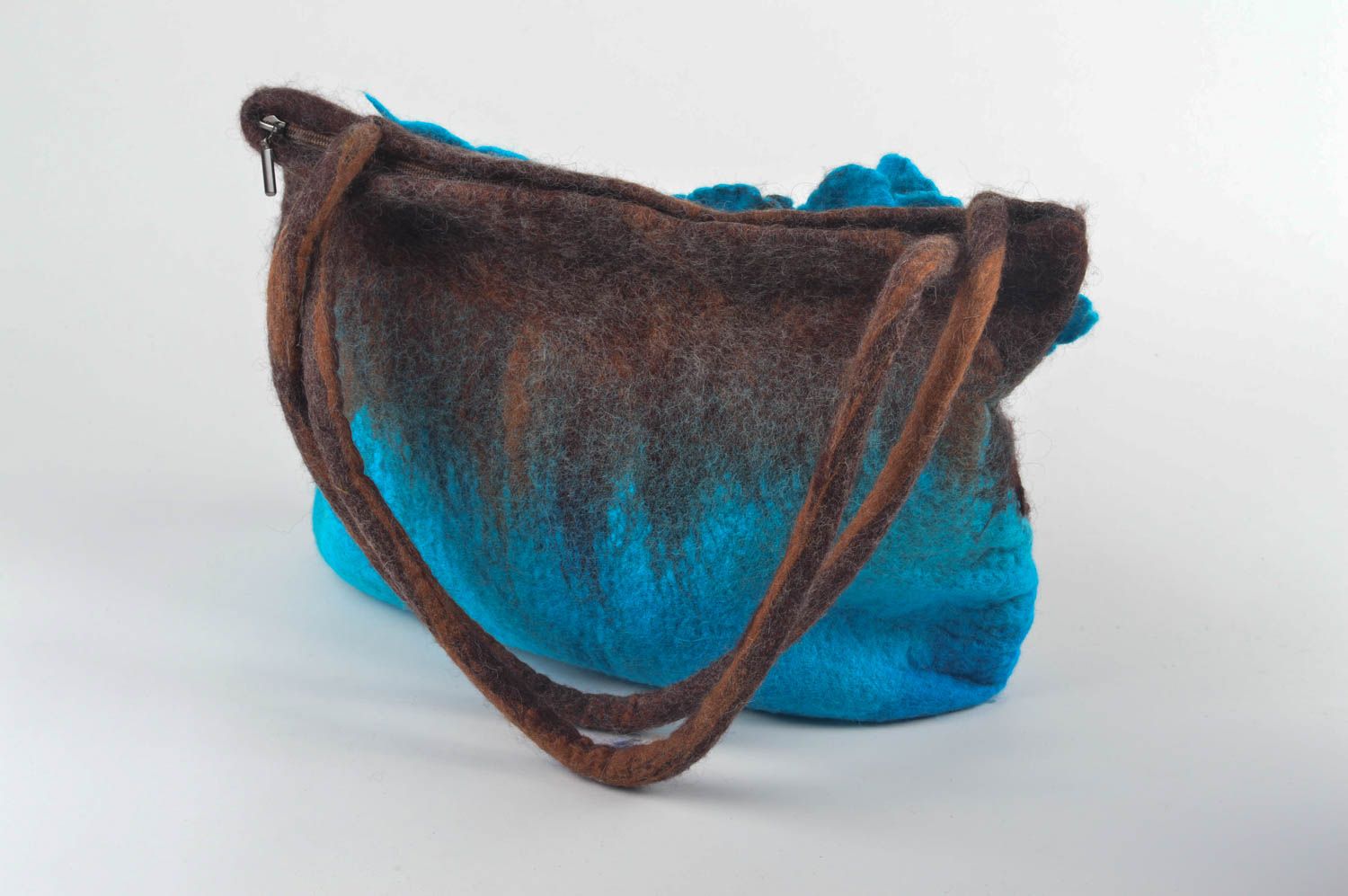 Women handbag felted handmade bag brown and blue bag interesting present photo 1