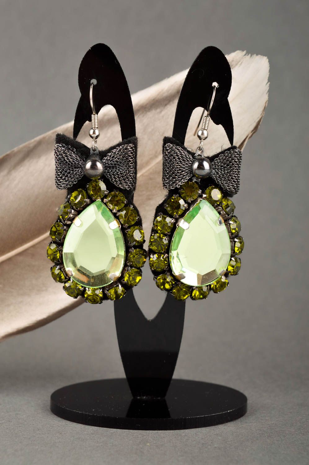 Evening earrings with crystals handmade accessories stylish jewelry for women photo 1
