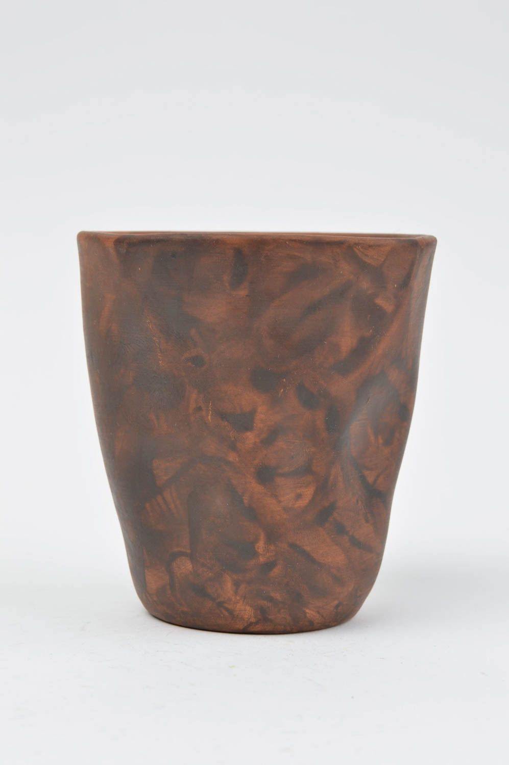 Ceramic cup no handle made of red lead-free clay in brown color photo 2