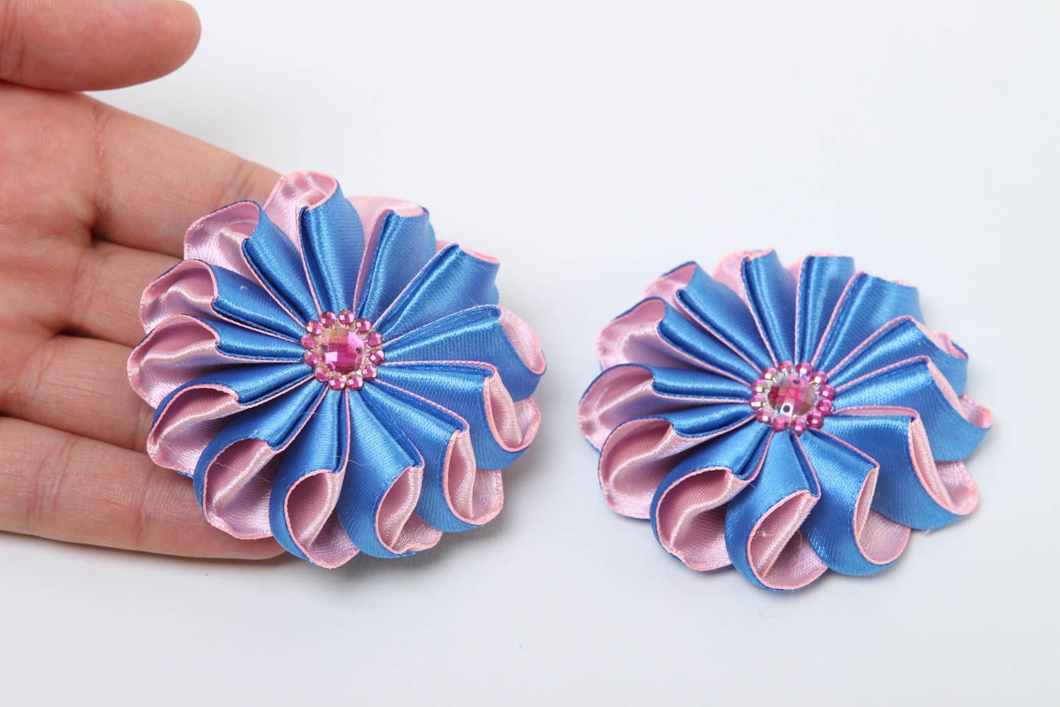 Цветок в технике канзаши ручной работы цветок из лент фурнитура для рукоделия фото 5