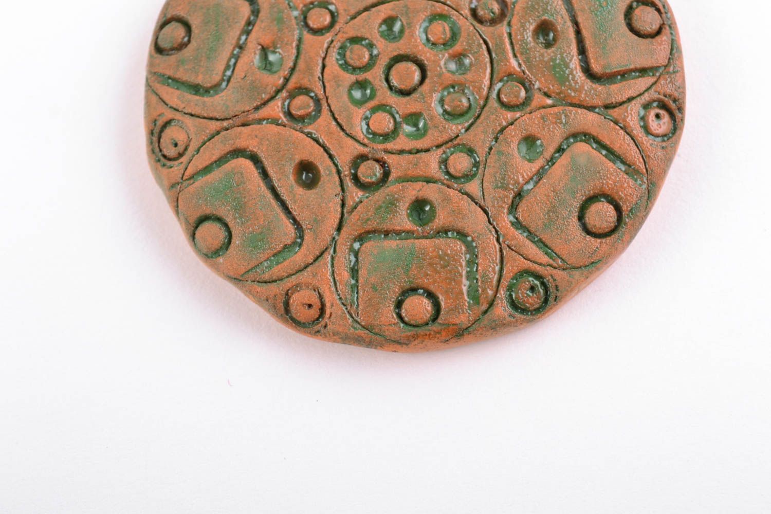 Handmade pendant made of red clay with unusual design stylish accessory photo 3