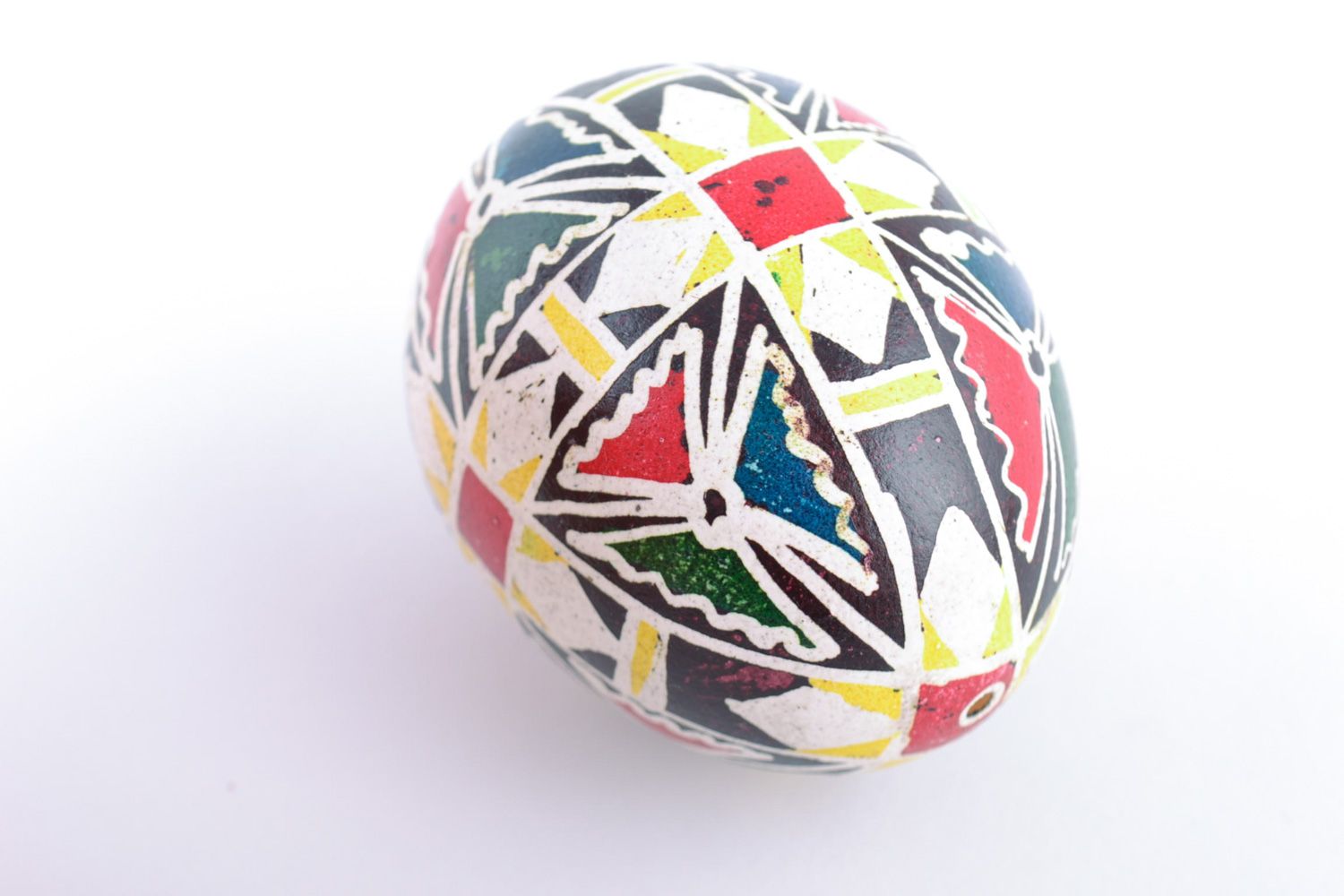 Handmade colorful egg painted with acrylics with geometric ornaments Easter decor photo 3