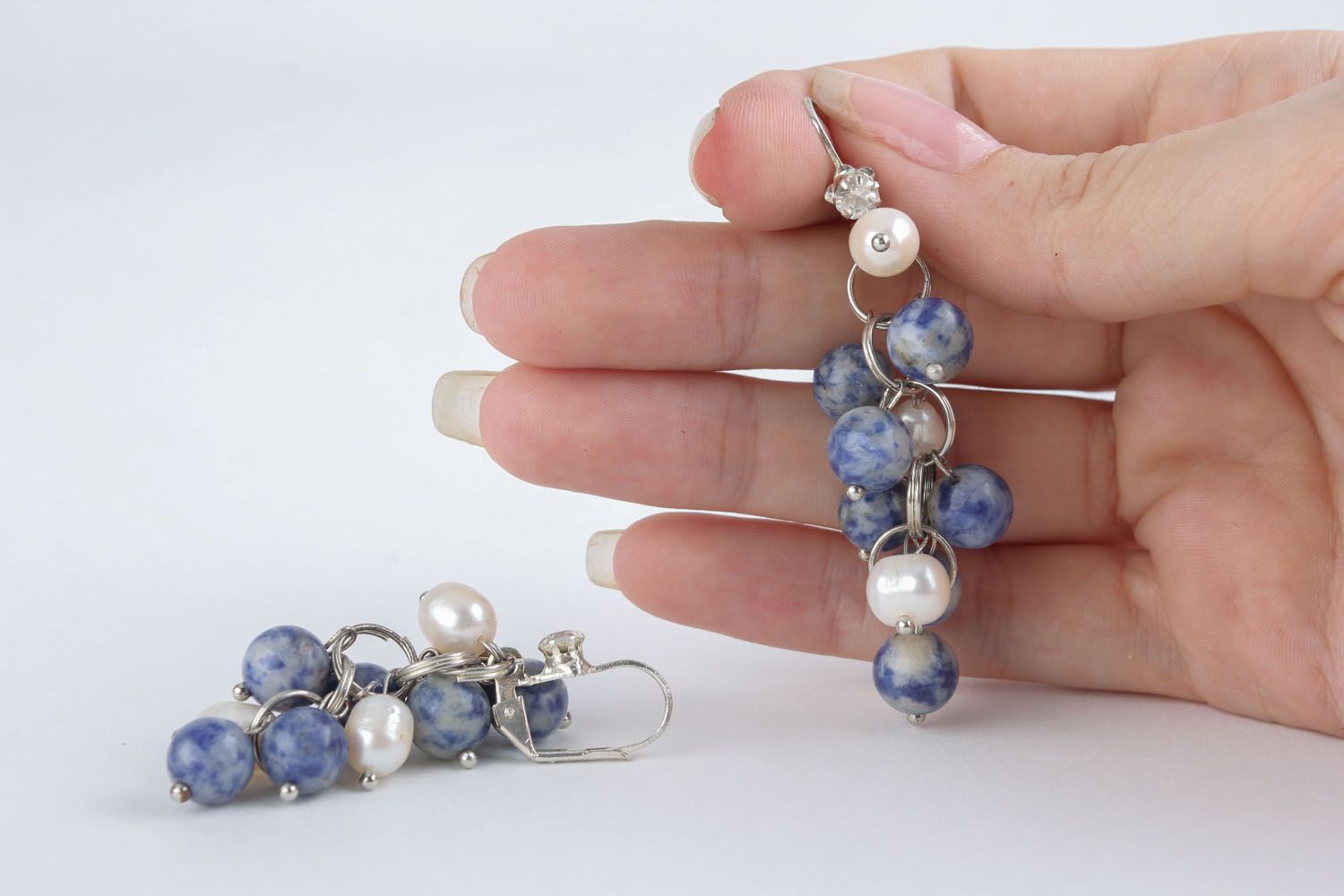 Earrings with natural stone charms photo 5