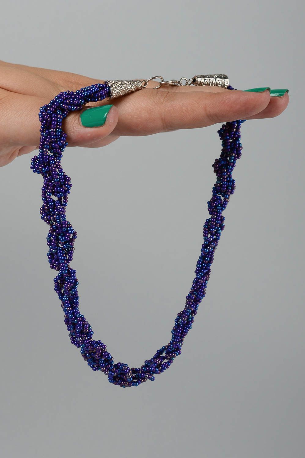 Колье из бисера украшение ручной работы синее плетеное ожерелье из бисера фото 5