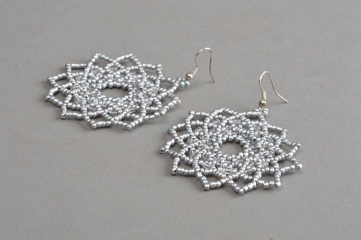 Openwork beaded earrings handmade tender accessories designer jewelry gifts photo 3