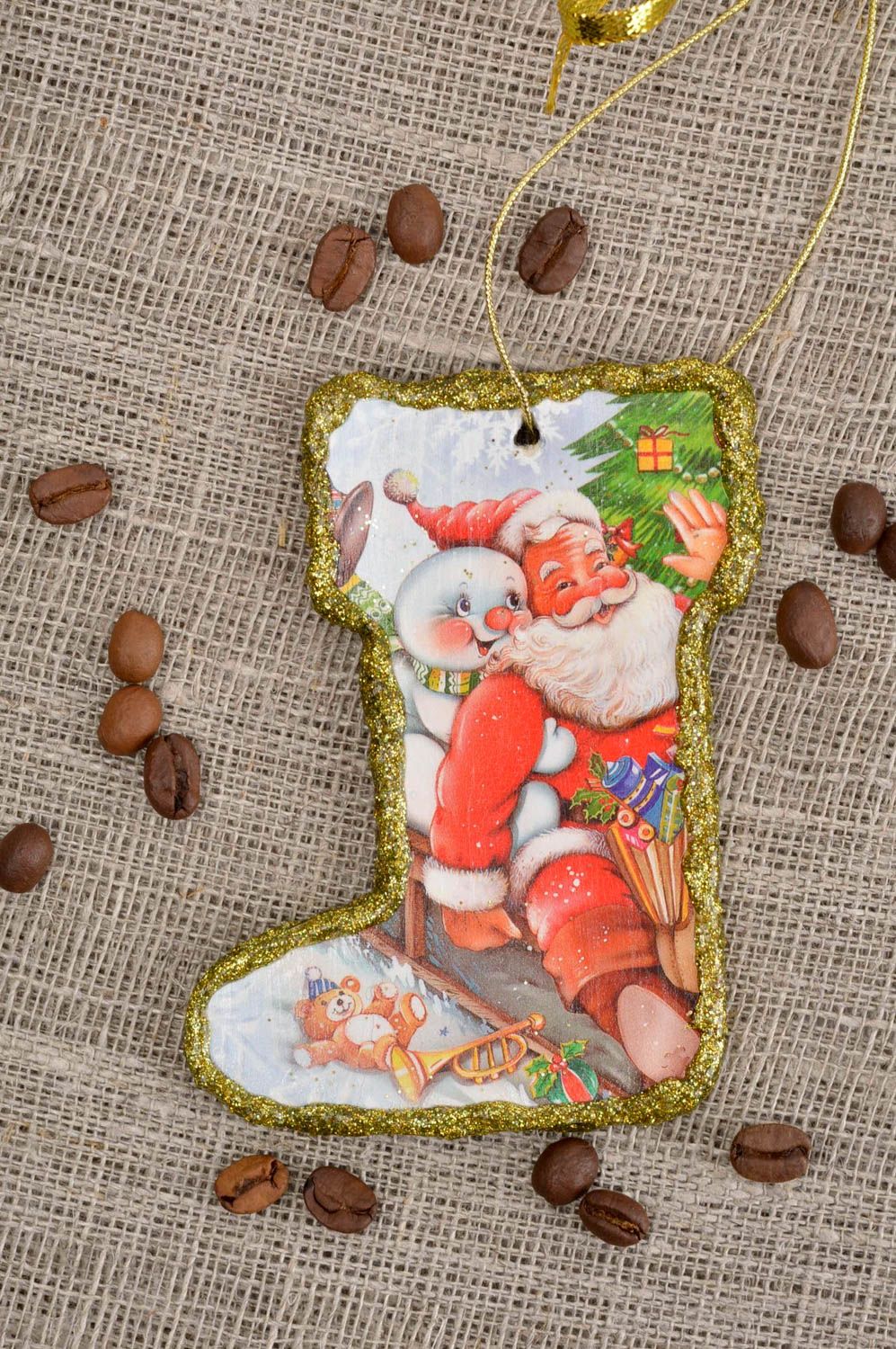 Елочная игрушка декупаж handmade декоративная подвеска елочная игрушка Дед Мороз фото 1